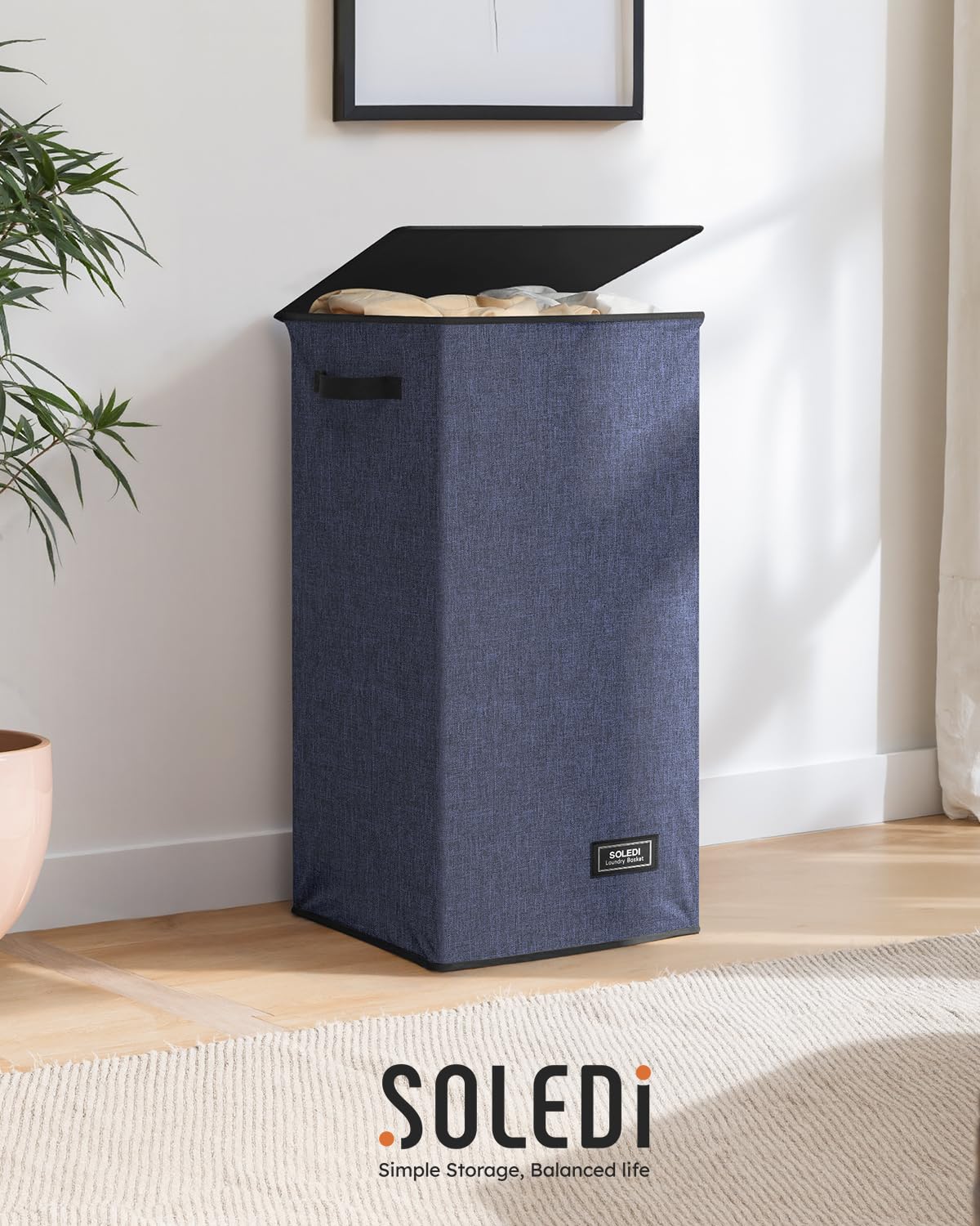 SOLEDI navy blue laundry bin adds style to bedrooms and bathrooms