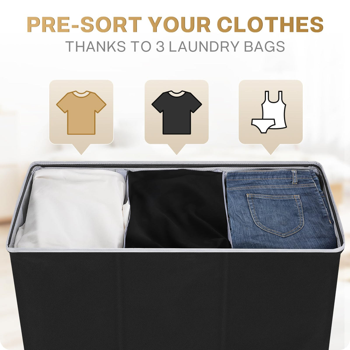 SOLEDI removable mesh bags for each section simplify laundry transfer