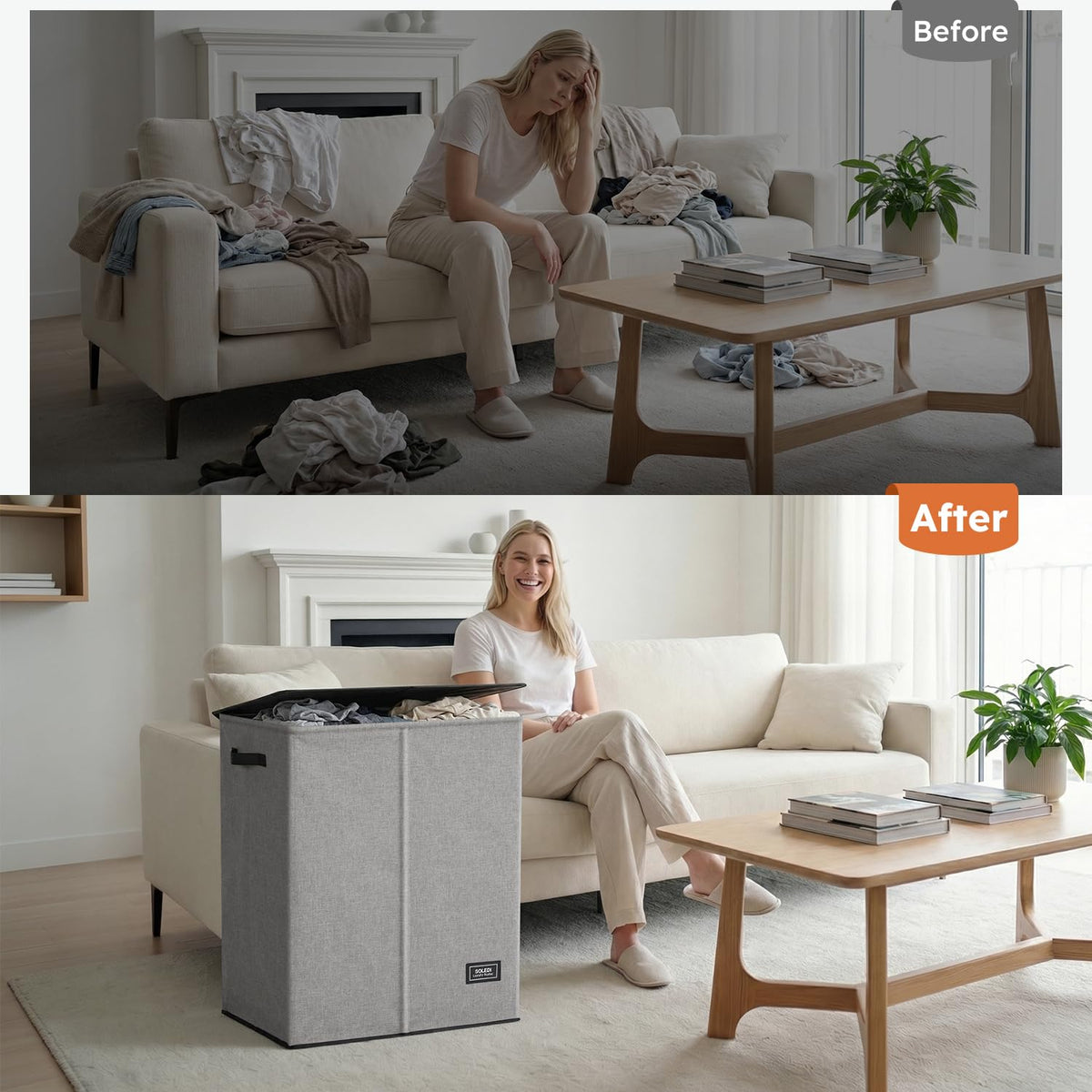 SOLEDI sturdy laundry hamper frame maintaining upright shape even when full.
