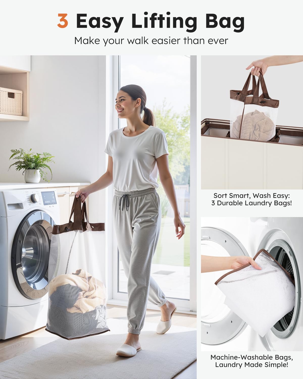 SOLEDI three-section sorter helps separate lights, darks, and colors efficiently.