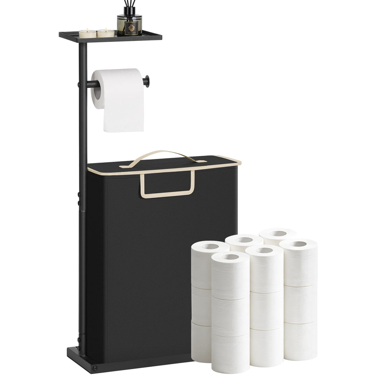 SOLEDI toilet paper stand with top shelf for quick access and tidy storage