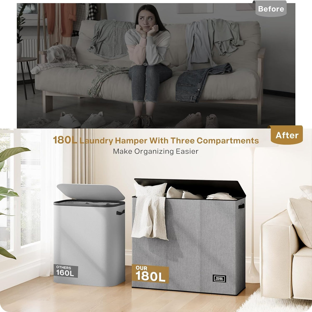 SOLEDI waterproof inner lining protects clothes and nearby surfaces.