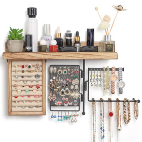 SOLIMINTR hanging jewelry organizer wall mount displaying full necklace and ring storage