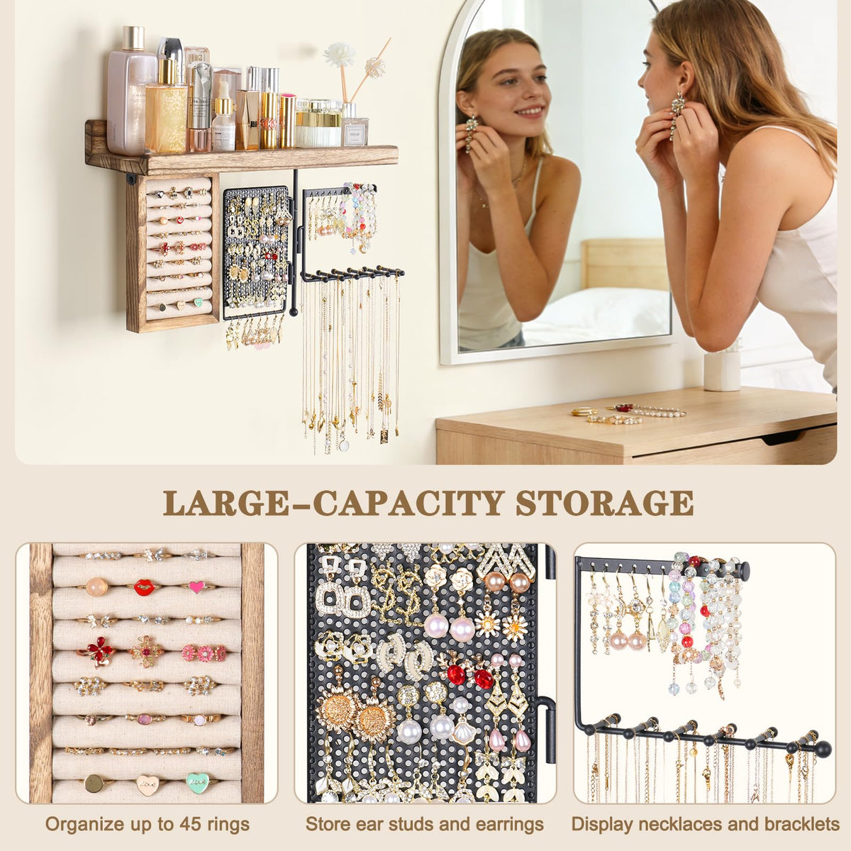 SOLIMINTR rustic wood shelf ledge adds stylish space for cosmetics and small accessories