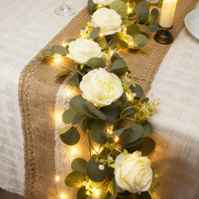 Solivya floral garland highlights eucalyptus leaves texture for depth.