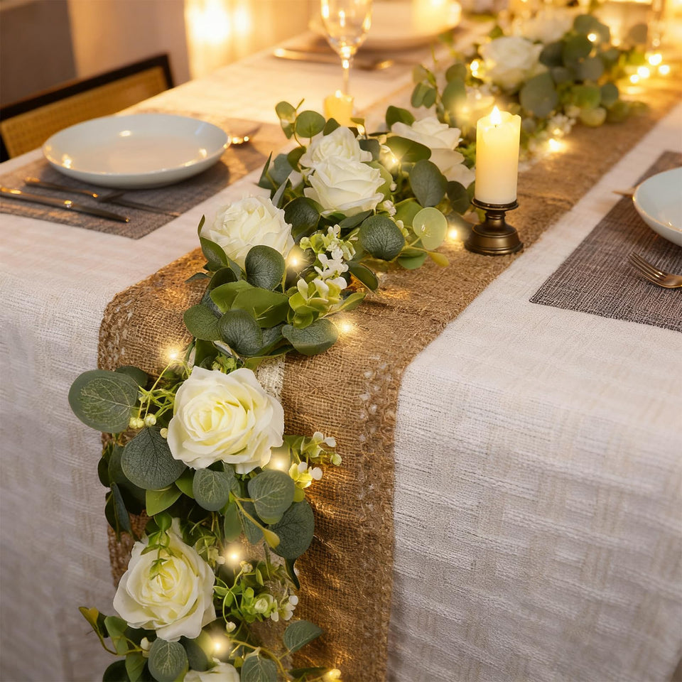 Solivya rose garland with lights 5.9 ft creates warm ambiance for arches and backdrops.