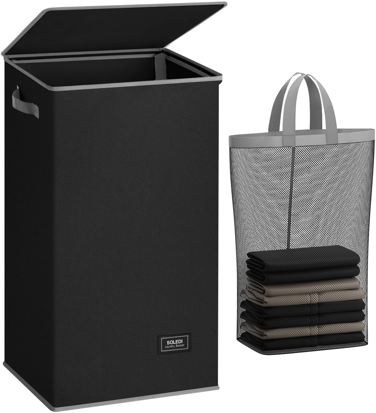 SOLEDI laundry hamper with lid hides dirty clothes and controls odor.