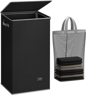 SOLEDI laundry hamper with lid hides dirty clothes and controls odor.