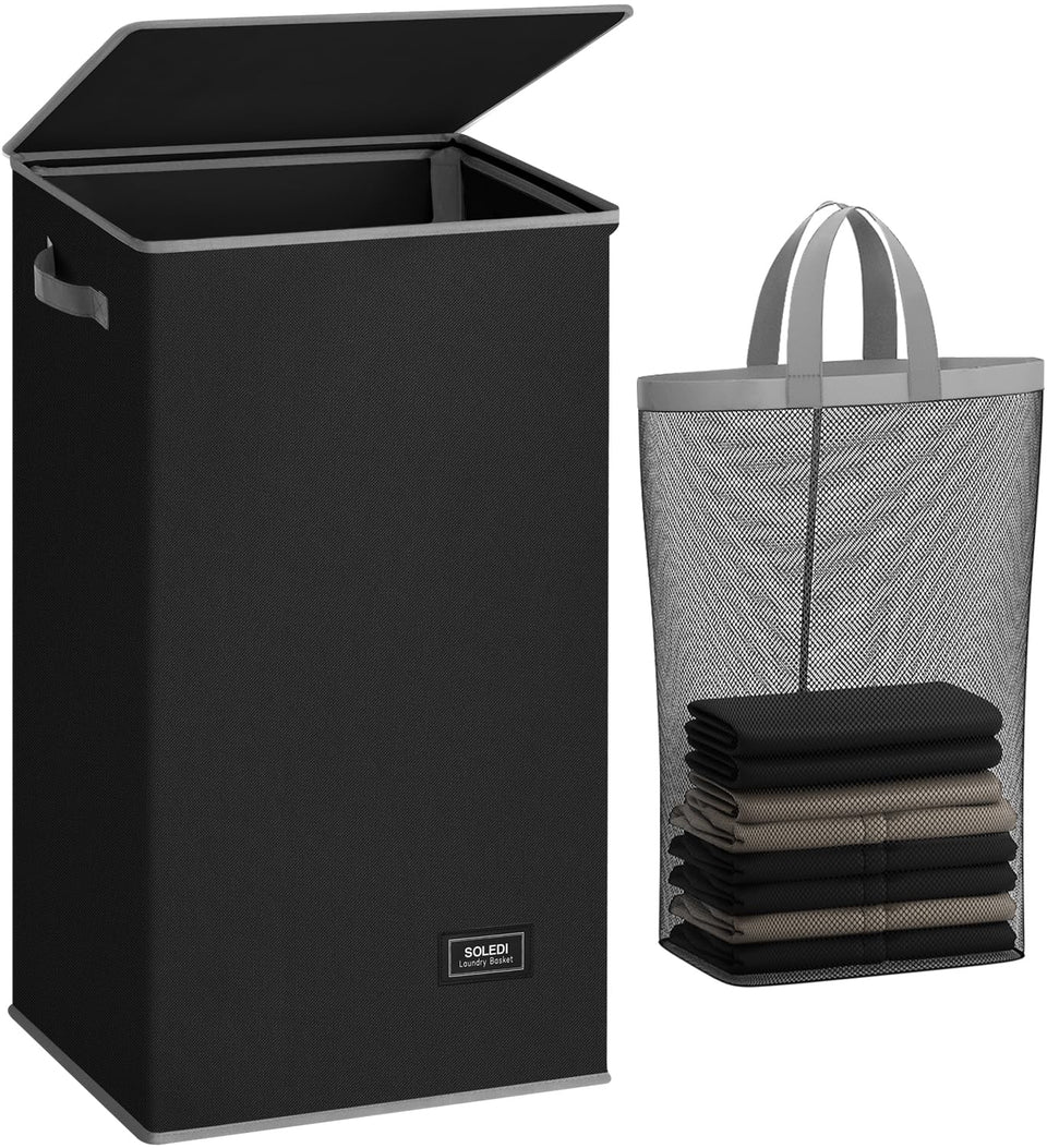SOLEDI laundry hamper with lid hides dirty clothes and controls odor.
