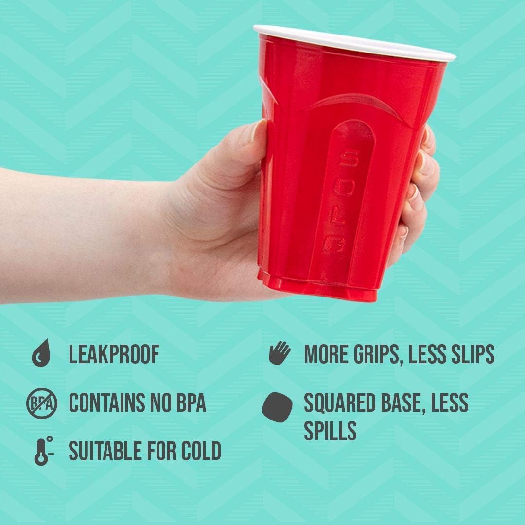 SOLO Red Squared 18oz cups highlight four grip areas for secure handling.