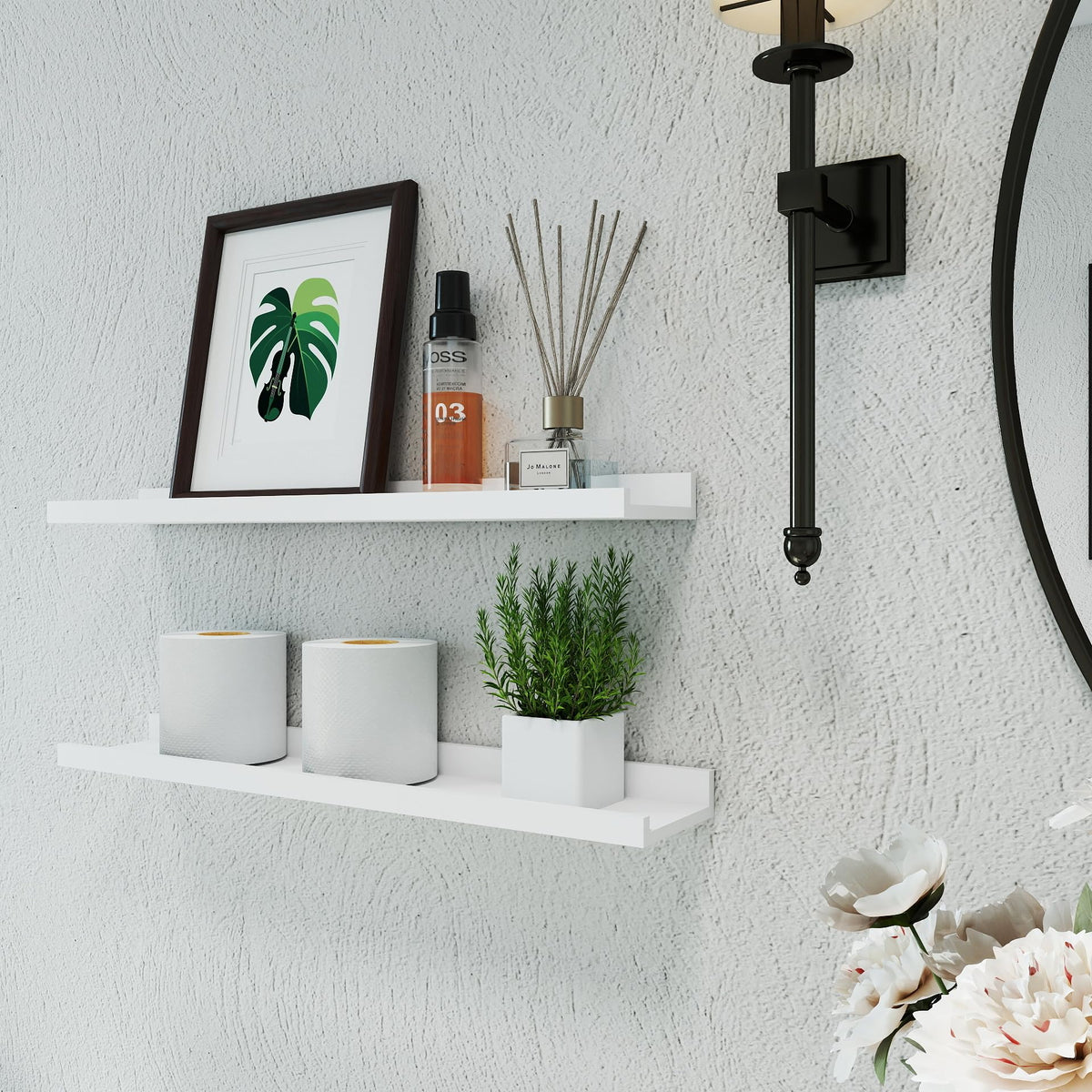 Solrot white floating shelf in kitchen for spices and jars