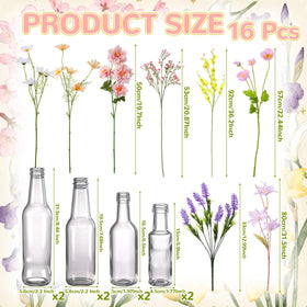 Solsew daisies and lavender wildflower arrangement in glass bottles