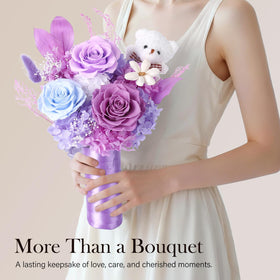 SOLUNOX forever flowers bouquet with three roses showing vibrant color and longevity.