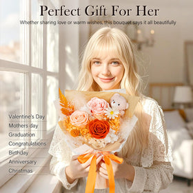 SOLUNOX handcrafted floral arrangement with bear and roses for elegant gifting