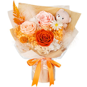 SOLUNOX preserved flowers bouquet with bear front view, timeless gift idea