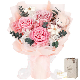 SOLUNOX preserved flowers bouquet with bear, lasting gift idea.