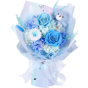 SOLUNOX preserved flowers bouquet with bear, long-lasting charm without watering.
