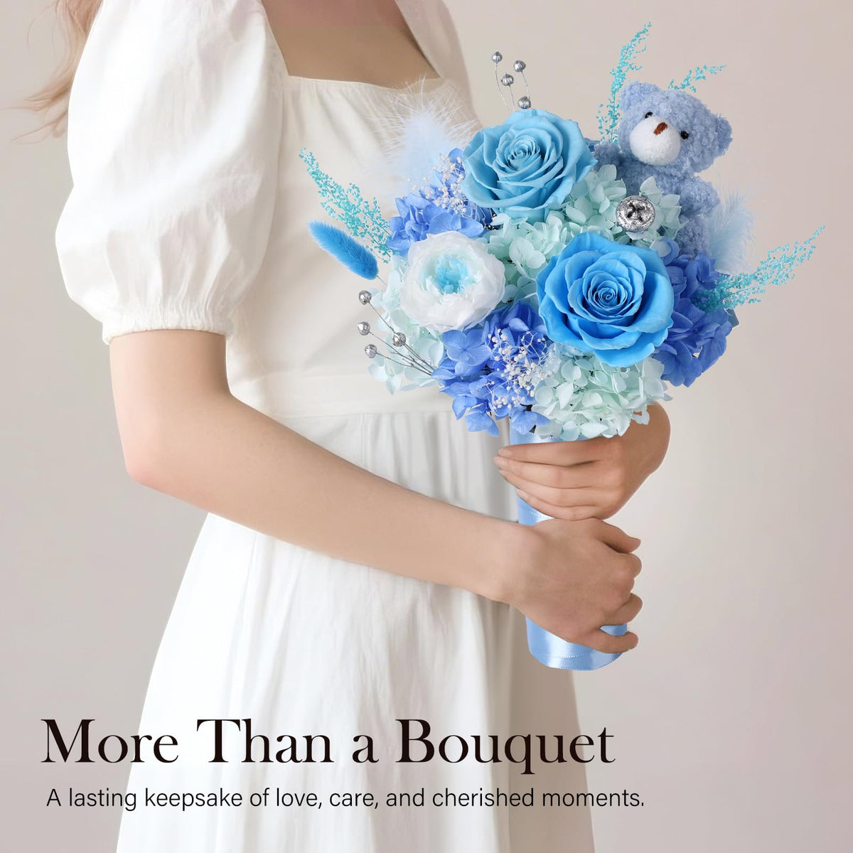 SOLUNOX preserved bouquet with sunflowers and hydrangea, vibrant texture for home décor and gifting.