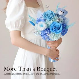 SOLUNOX preserved bouquet with sunflowers and hydrangea, vibrant texture for home décor and gifting.