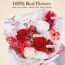Three forever roses bouquet showcasing vibrant color without daily care