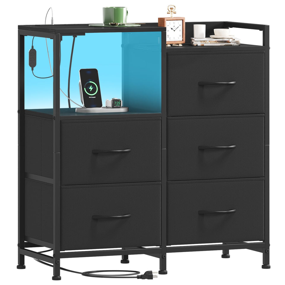 Somdot black nightstand with charging station for bedside power access