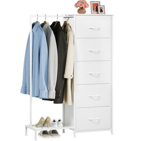 Somdot dresser with clothes rack side view showing extra hanging space.