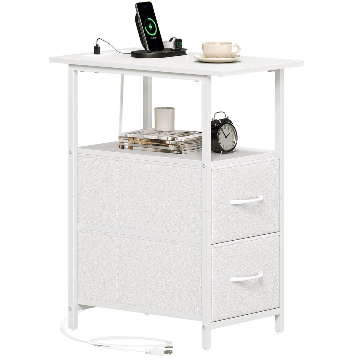 Somdot end table charging-station top with outlets for convenient device charging.