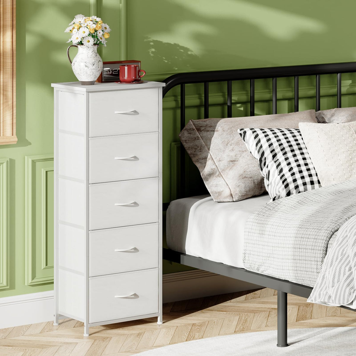 Somdot five-drawer dresser close-up showing smooth drawer slides for easy access.