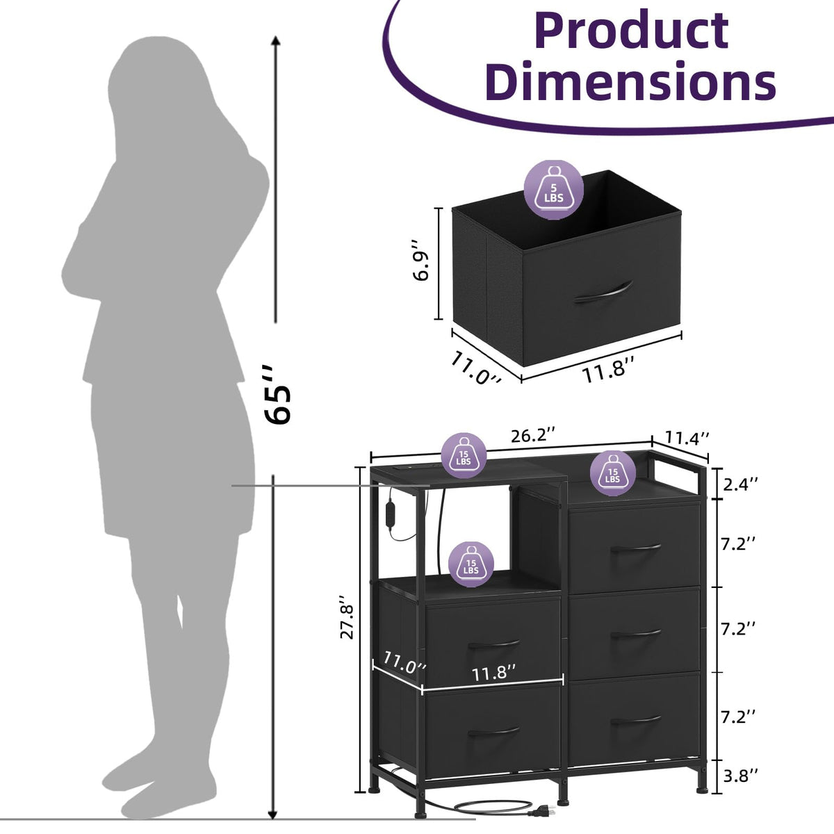 Somdot nightstand with LED light strip for ambient lighting