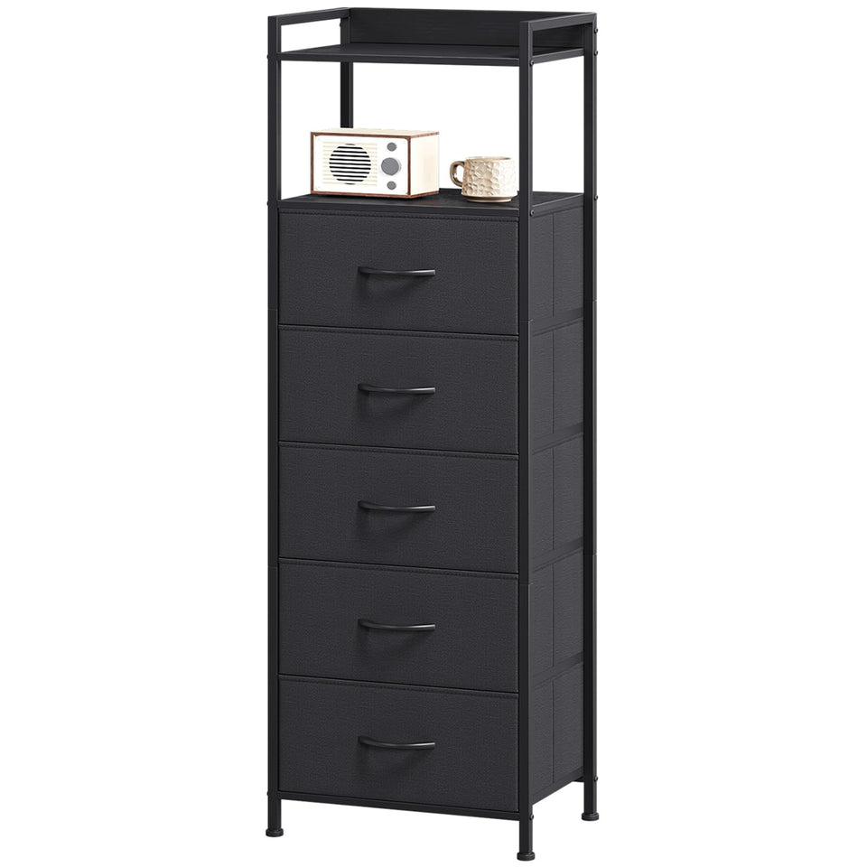 Somdot tall dresser assembly midview shows a sturdy frame for compact bedrooms.