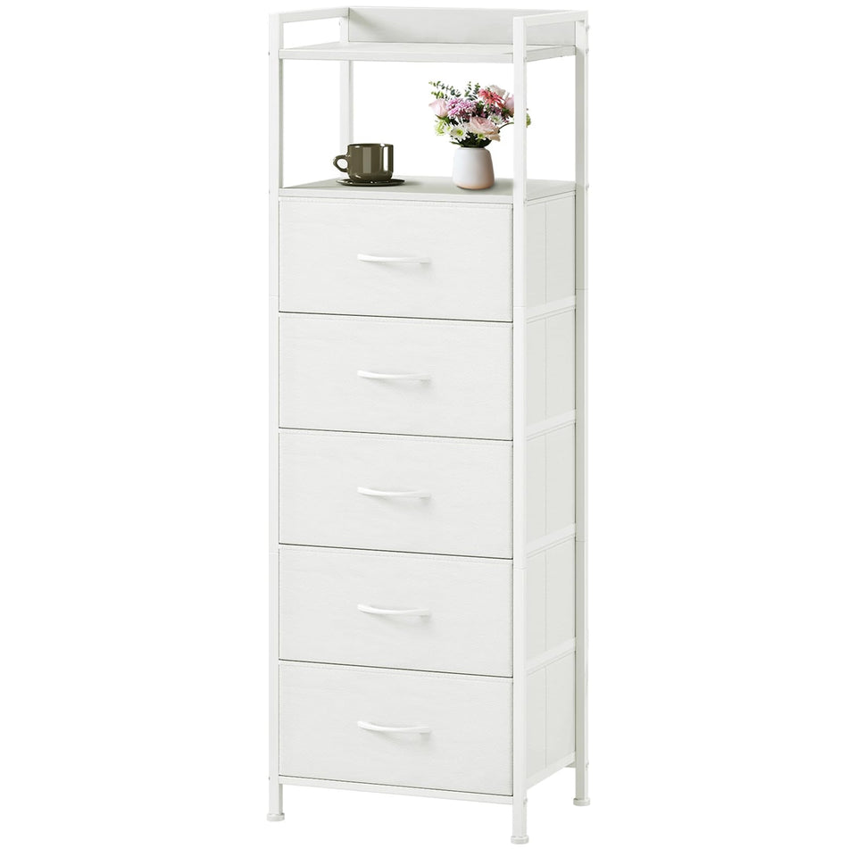 Somdot tall dresser nightstand keeps bedside essentials neatly organized.