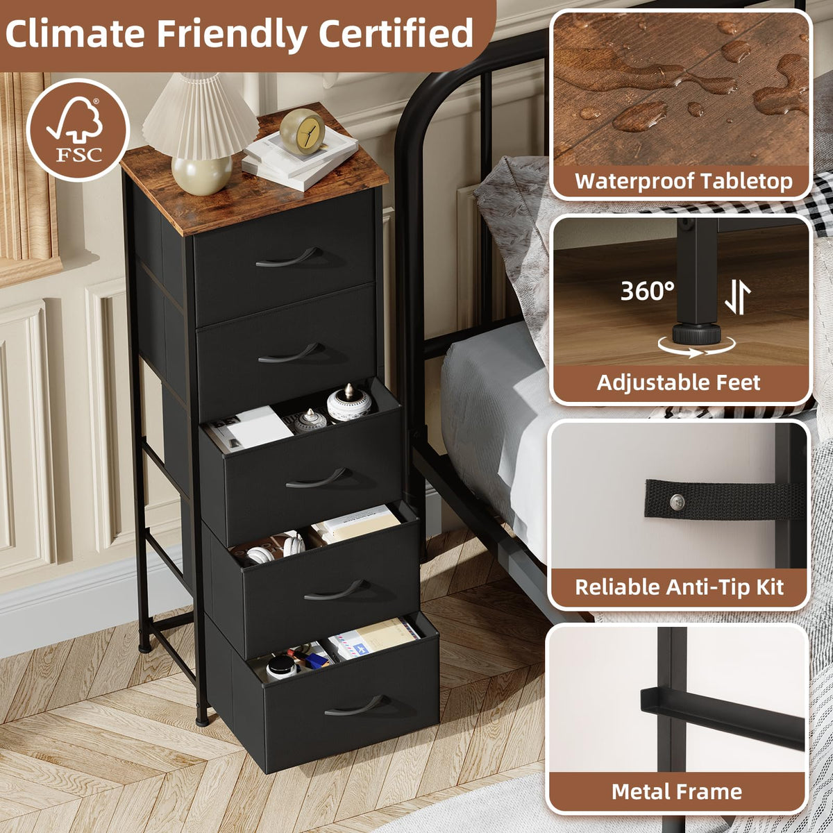 Somdot tall dresser crafted from FSC-certified wood for sustainable furniture