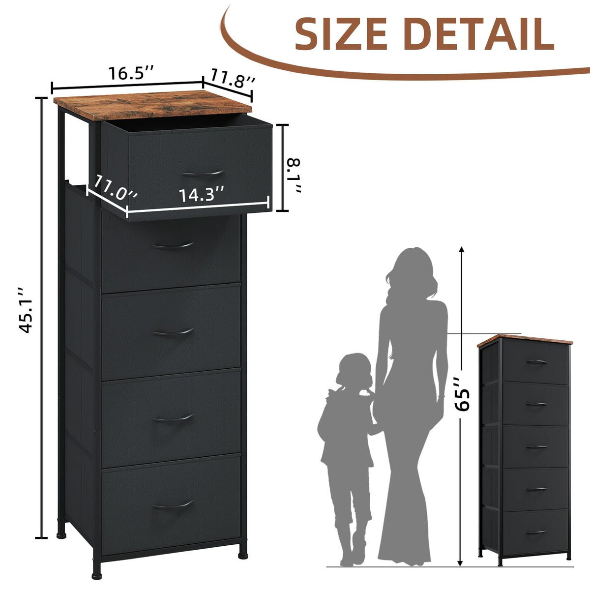 Somdot tall dresser with removable fabric bins for closet organization
