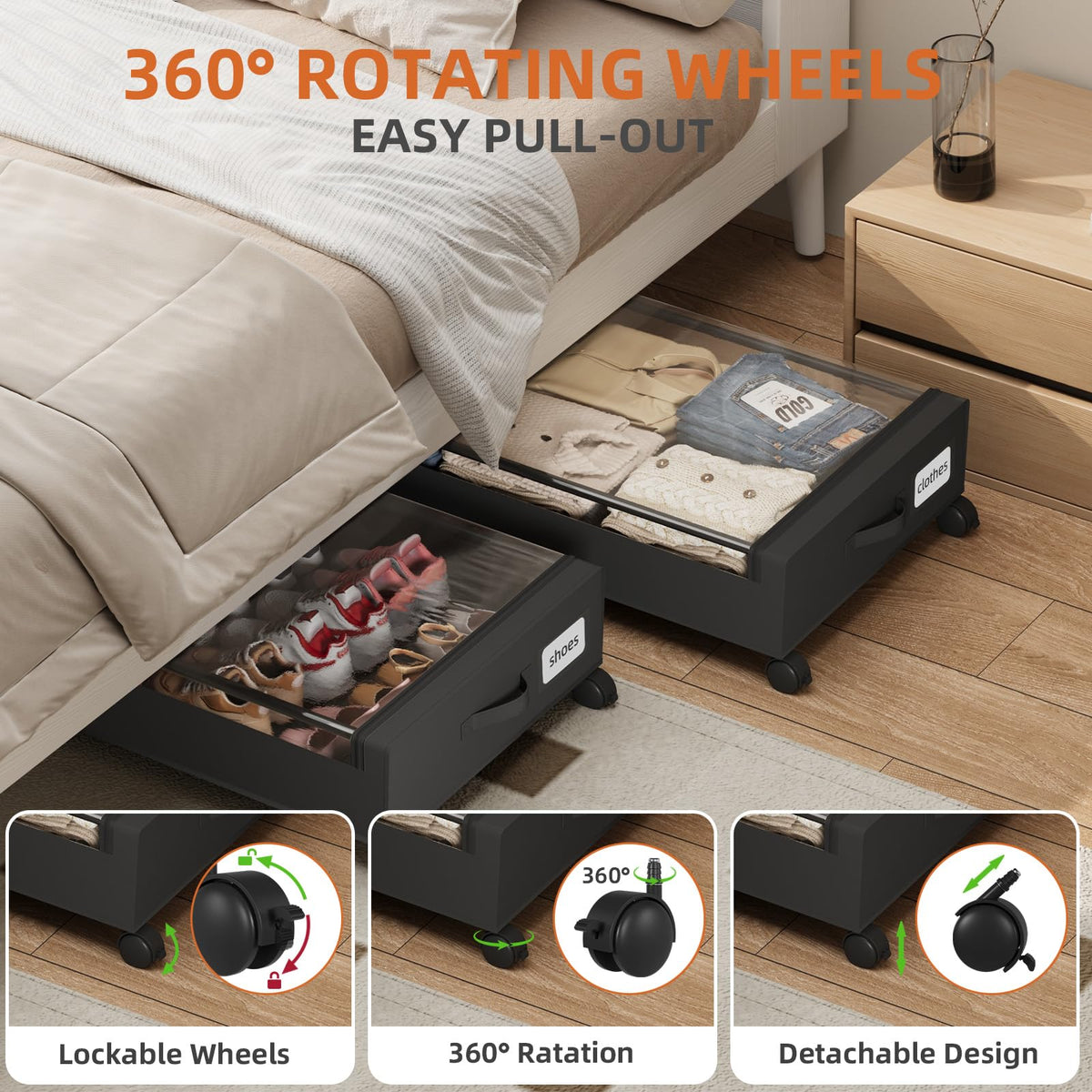 Somdot under-bed storage flat-fold design saves space when not in use.