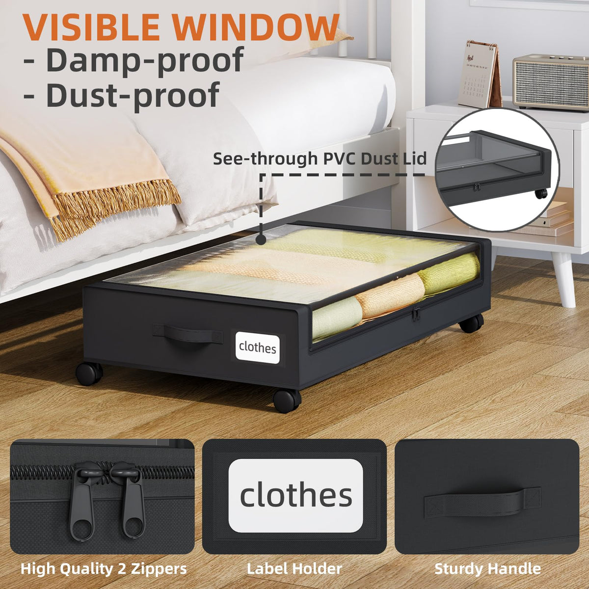 Somdot under-bed storage see-through window shows contents at a glance.
