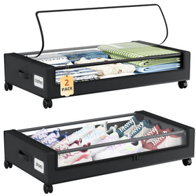 Somdot under-bed storage with wheels and drawer in black for easy access.