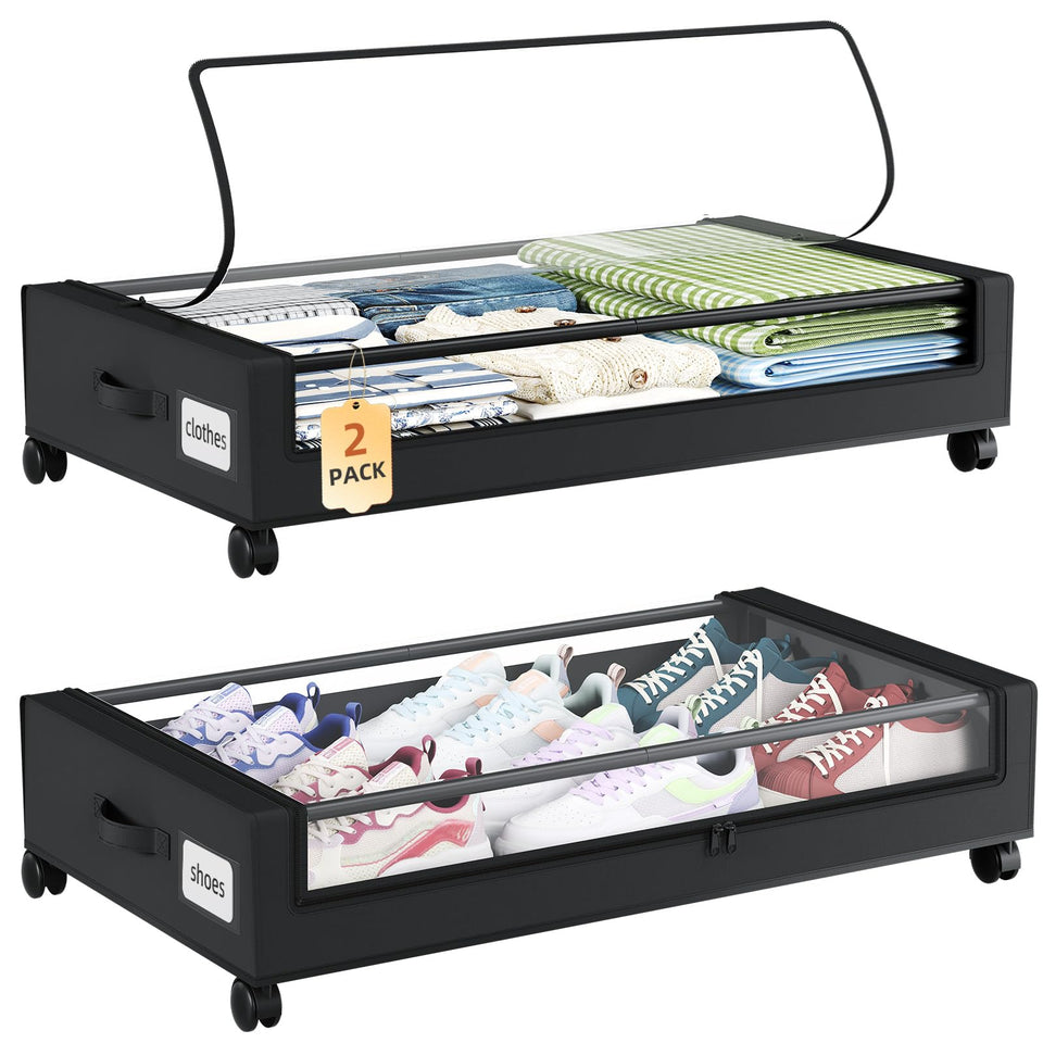 Somdot under-bed storage with wheels and drawer in black for easy access.
