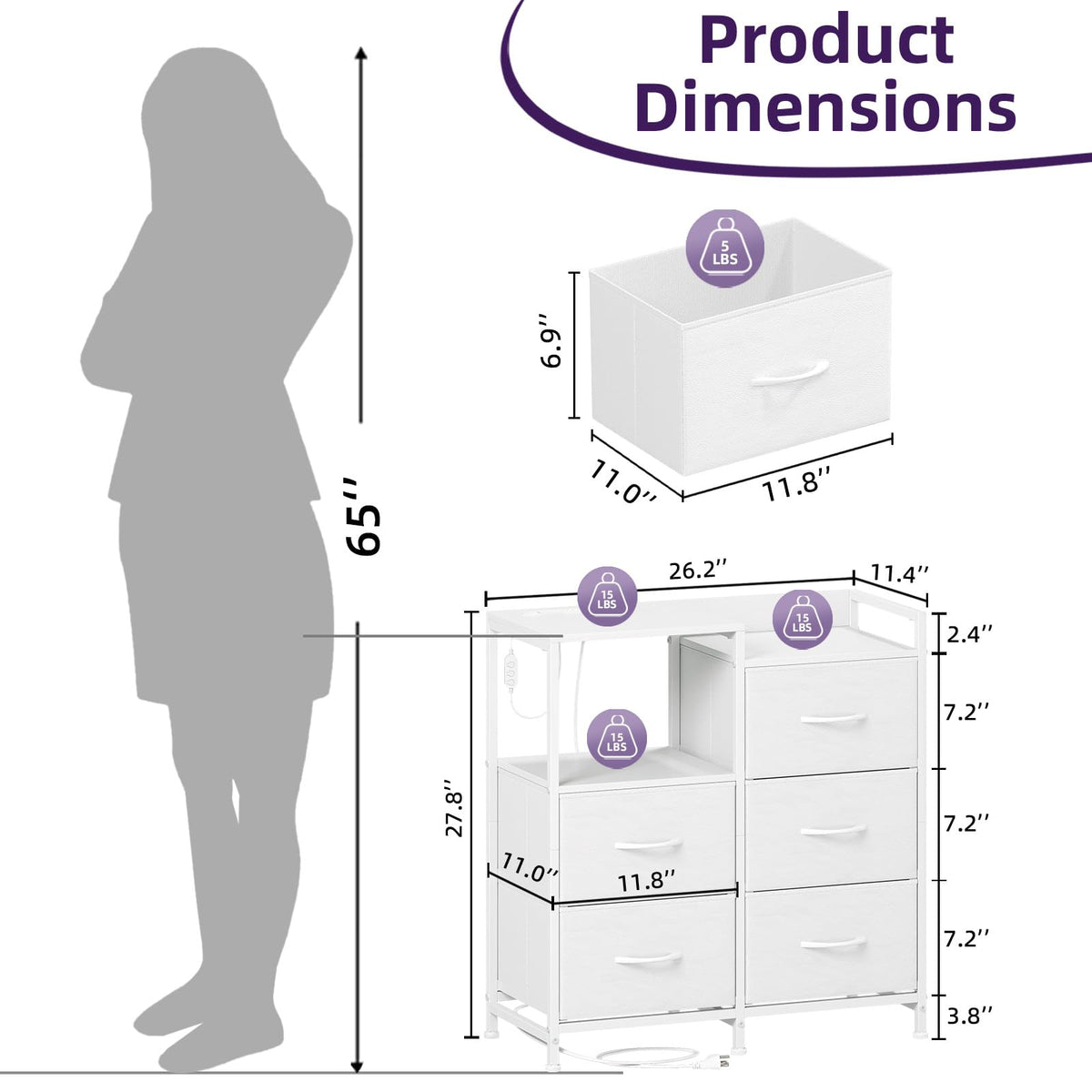Somdot nightstand with 5 fabric drawers keeps essentials organized and accessible.