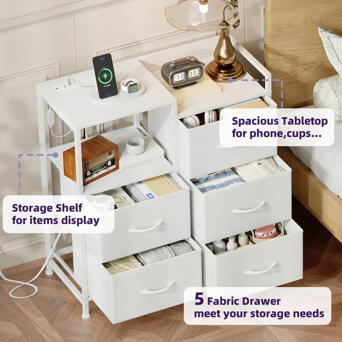 Somdot nightstand durable construction supports daily use.