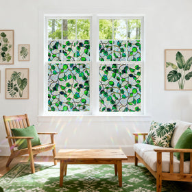 Somwise rainbow film on a window creates soft light and private view from inside.