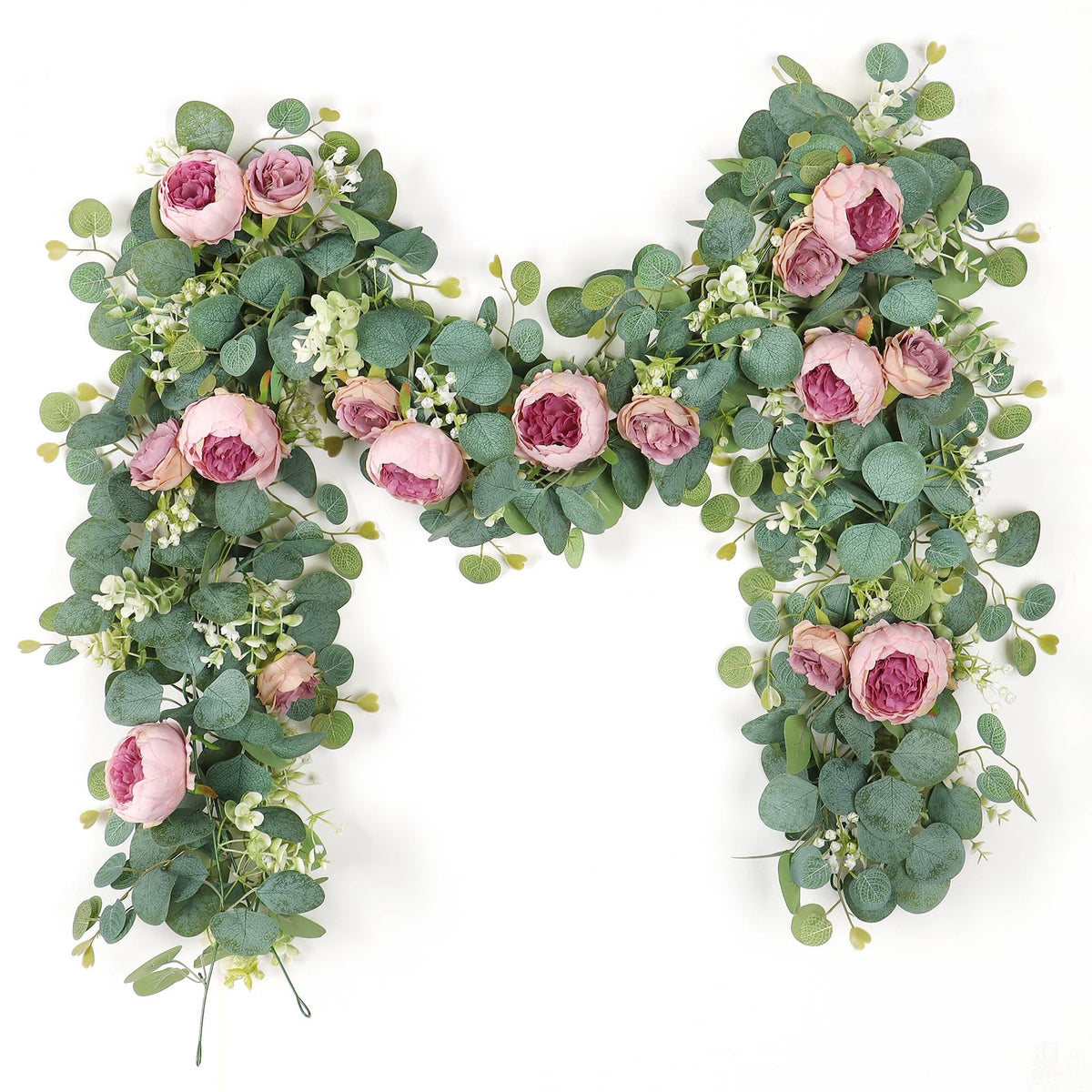 SOMYTING 2-pack 13ft flower garland laid out for arch setup, ready to decorate