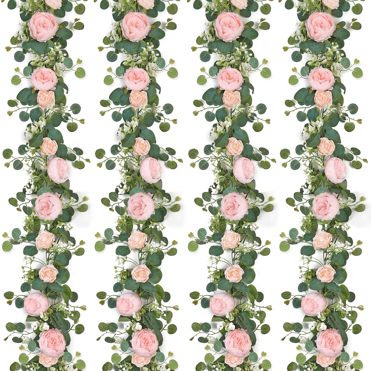SOMYTING garland with light-pink peonies and greenery for elegant 6.5ft decor