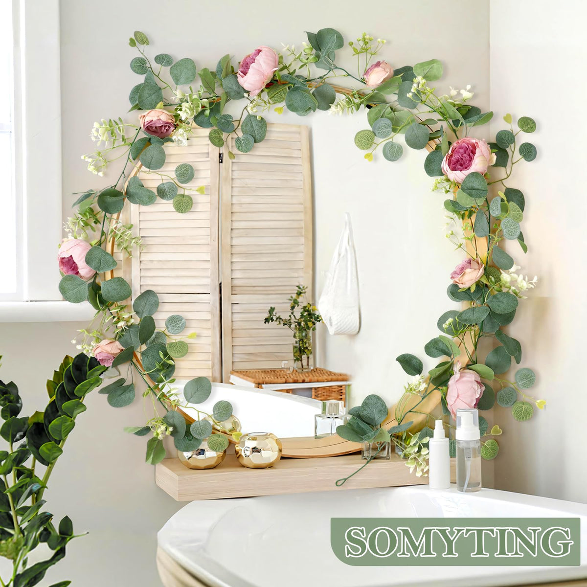 SOMYTING vintage pink peony roses for elegant mantle or doorway accents