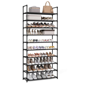 SONGMICS 10-Tier Shoe Rack assembly view; quick, tool-free setup.