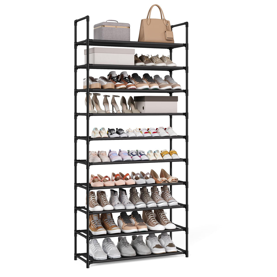 SONGMICS 10-Tier Shoe Rack assembly view; quick, tool-free setup.