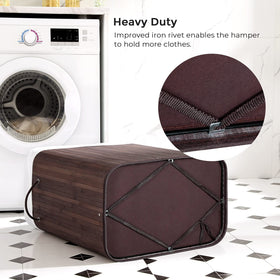Songmics 100L capacity brown hamper ideal for bedding and clothes.