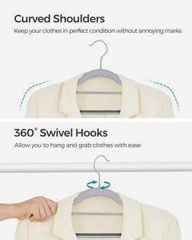 SONGMICS 11 lb capacity coat hangers support heavy outerwear reliably.