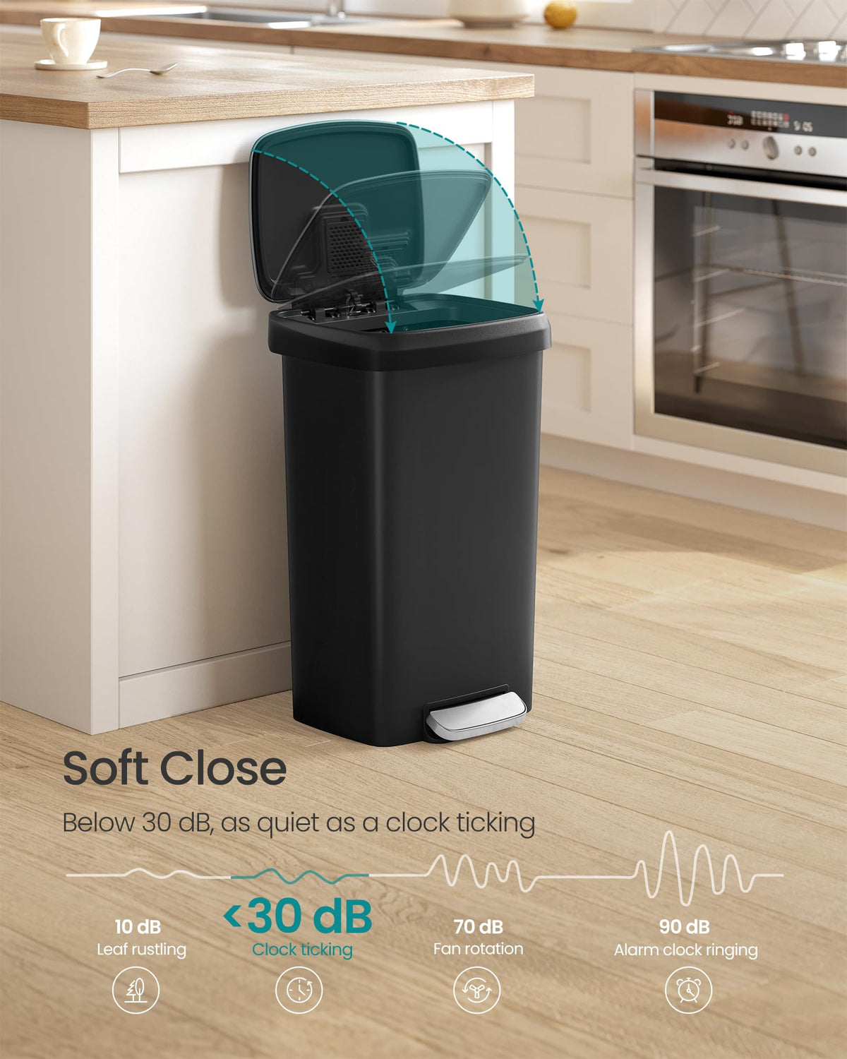 SONGMICS 12-gallon trash can pedal-press, durable stainless steel pedal withstands heavy use.