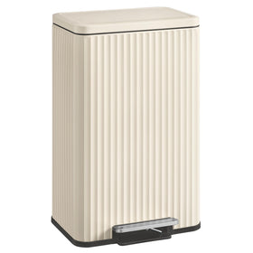 Songmics 13-gallon cream white trash can with lid, hands-free operation.