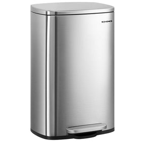 SONGMICS 13-gallon stainless steel trash can front view for kitchens.